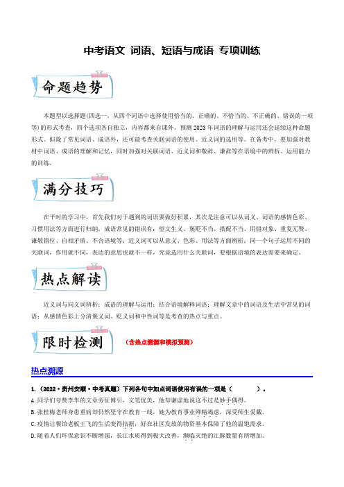 中考语文 词语、短语与成语 专项训练