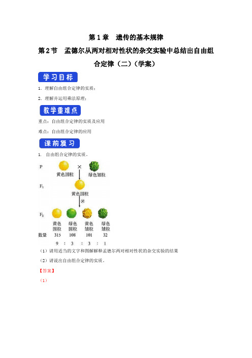 生物新浙科版必修2   第一章第二节  孟德尔从两对相对性状的杂交实验中总结出自由组合定律 学案