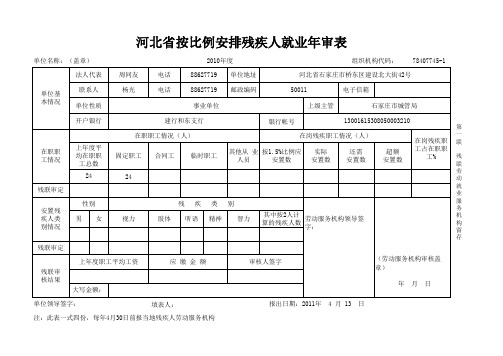 河北省按比例安排残疾人就业年审表