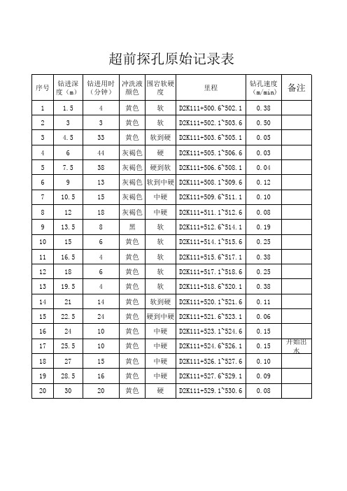 超前探孔记录表