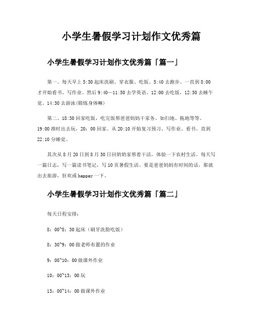 小学生暑假学习计划作文优秀篇