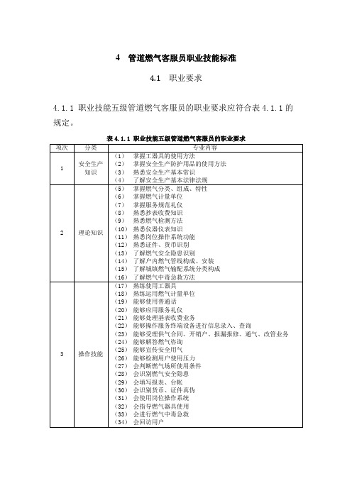 燃气行业职业技能标准