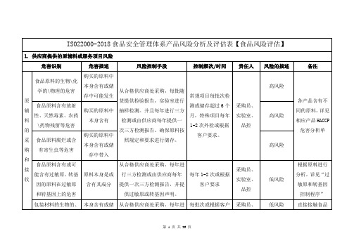 ISO22000-2018食品安全管理体系产品风险分析及评估表【食品风险评估】