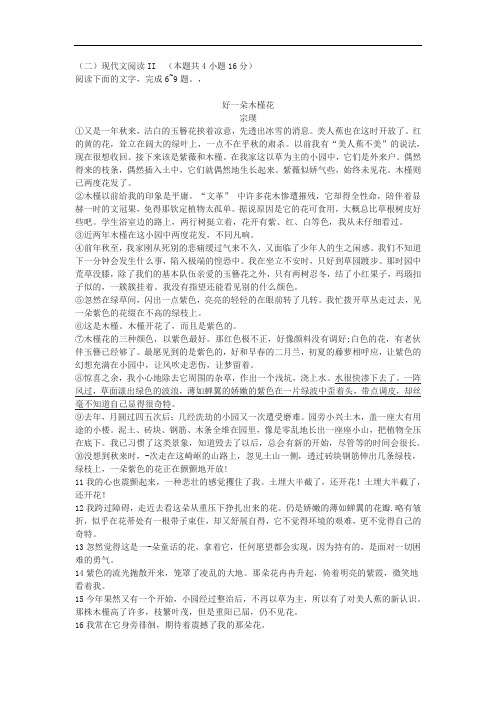 宗璞《好一朵木槿花》阅读练习及答案