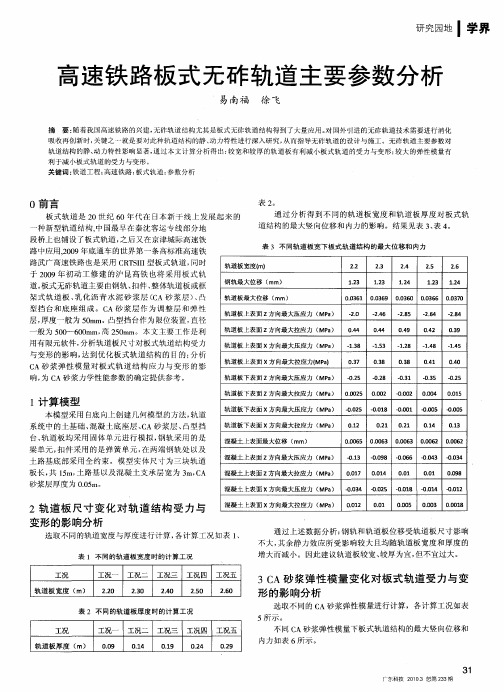 高速铁路板式无砟轨道主要参数分析