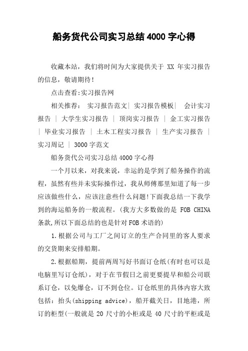 船务货代公司实习总结4000字心得资料讲解