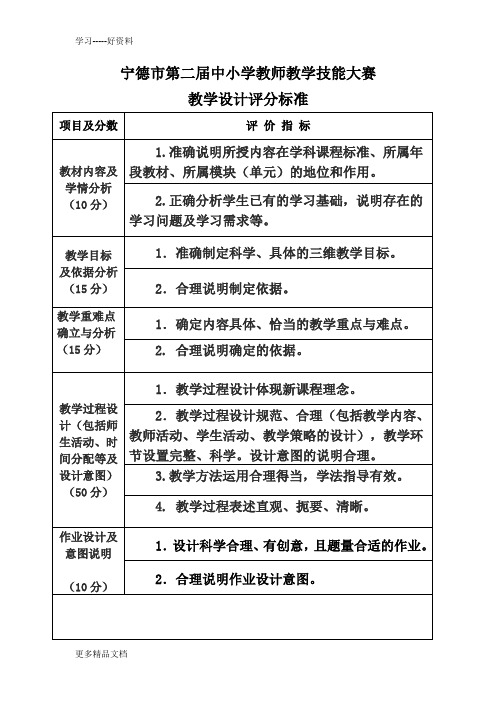 教师教学技能大赛评分标准汇编