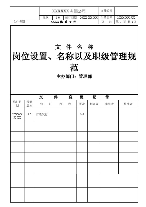 岗位设置、名称以及职级管理规范