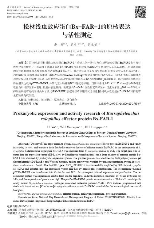 松材线虫效应蛋白Bx-FAR-1的原核表达与活性测定