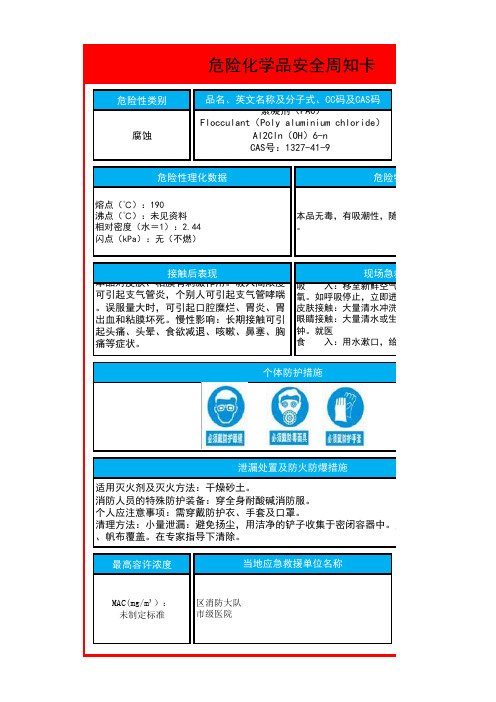 絮凝剂化学品安全周知卡(聚合氯化铝)