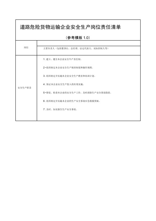 四川道路危险货物运输企业安全生产岗位责任清单