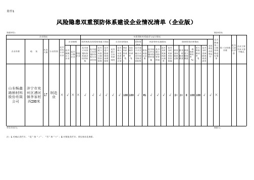 风险隐患双重预防体系建设企业情况清单(企业版)