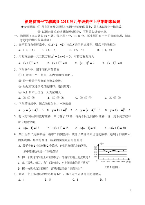 福建省南平市浦城县九年级数学上学期期末试题 新人教版