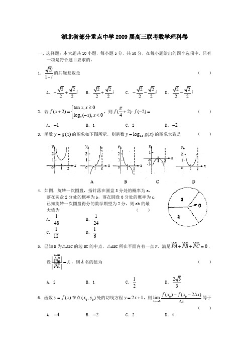 湖北省部分重点中学高三联考数学理科卷