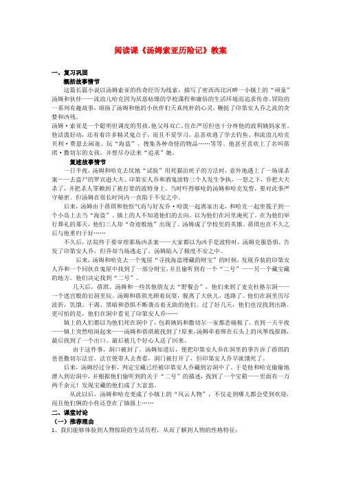 江苏省盐城市阜宁县明达初级中学七年级语文上册 阅读课《汤姆索亚历险记》复习教案 苏教版