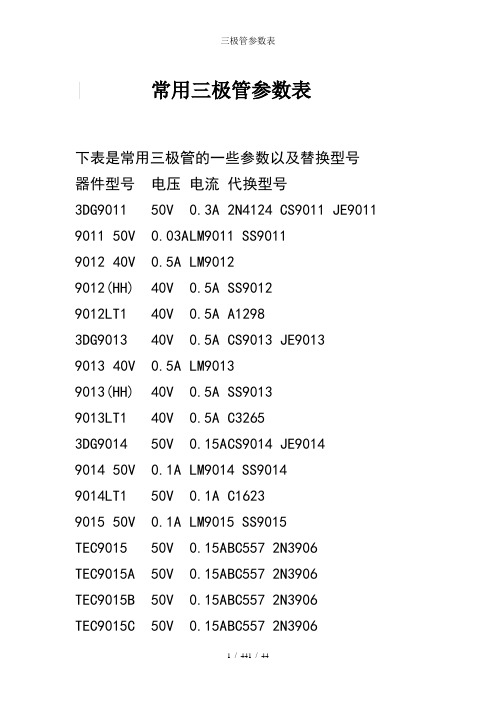 三极管参数表