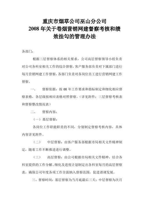 卷烟营销网建督察考核和绩效挂勾的管理办法