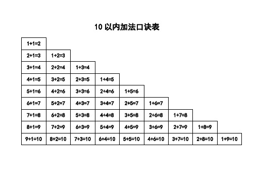 10以内加减法口诀表(A4纸可以打印)