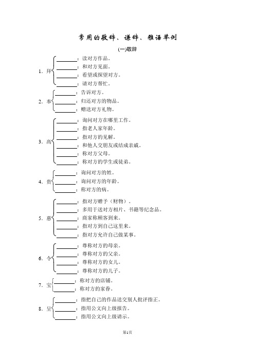 高考语言文字运用之谦辞、敬辞举例挖空训练