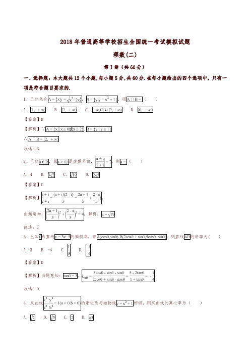 【全国百强校】衡水金卷2018年普通高等学校招生全国统一考试 分科综合卷 理科数学(二)模拟试题(解析版)