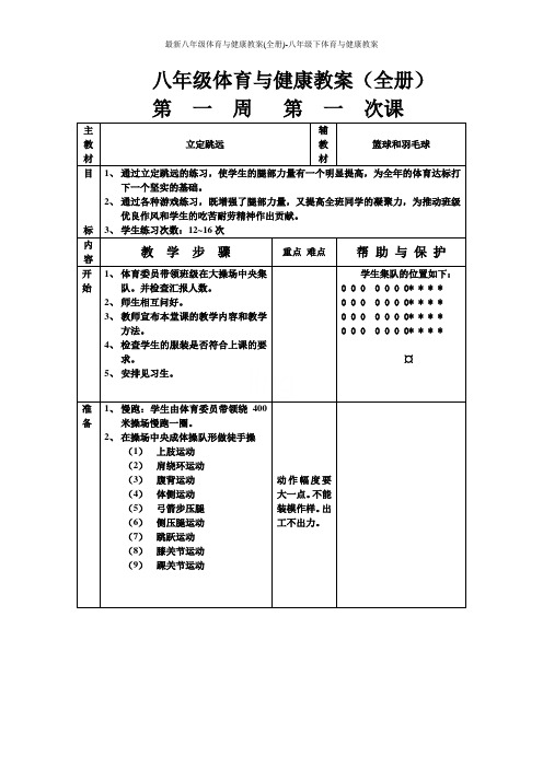 最新八年级体育与健康教案(全册)-八年级下体育与健康教案