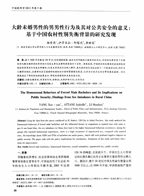 大龄未婚男性的男男性行为及其对公共安全的意义：基于中国农村性别失衡背景的研究发现