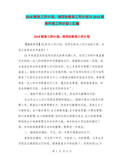 2018财务工作计划：信用社财务工作计划与2018财务年度工作计划1汇编.doc