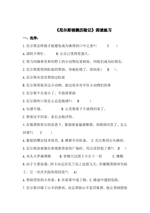 《尼尔斯骑鹅历险记》阅读练习