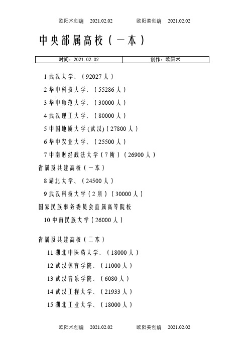 武汉市高校在校学生人数统计之欧阳术创编