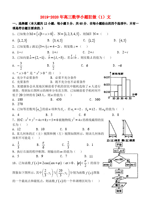 2019-2020年高三数学小题狂做(1)文