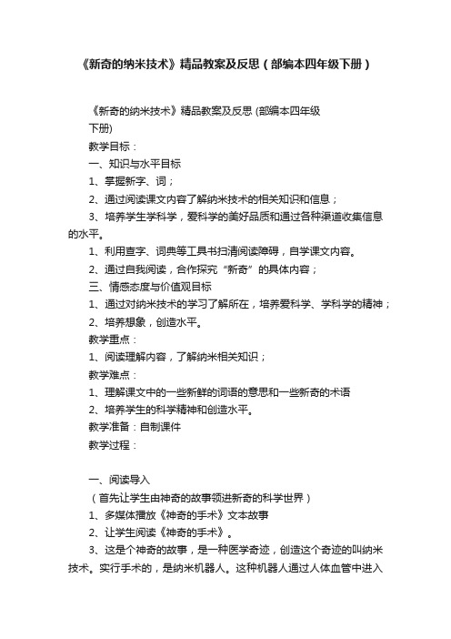 《新奇的纳米技术》精品教案及反思（部编本四年级下册）