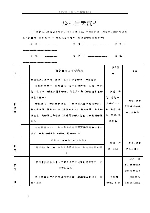 包头婚礼当天流程和婚礼人员明细表格