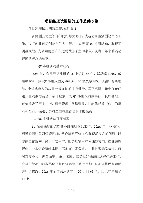 项目经理试用期的工作总结3篇