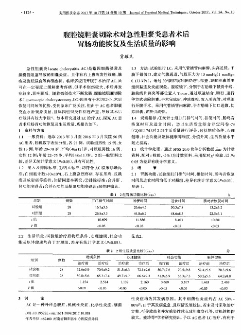 腹腔镜胆囊切除术对急性胆囊炎患者术后胃肠功能恢复及生活质量的影响