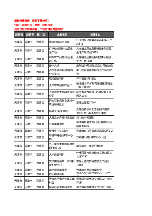 新版天津市天津市西青区调料企业公司商家户名录单联系方式地址大全104家