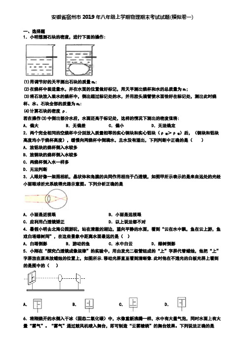 安徽省宿州市2019年八年级上学期物理期末考试试题(模拟卷一)