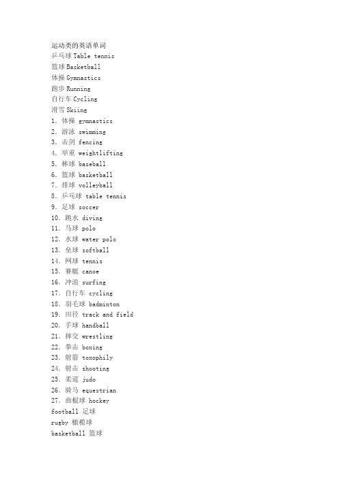 运动类的英语单词