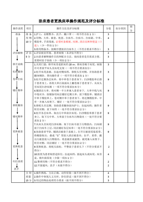 卧床患者更换床单操作标准