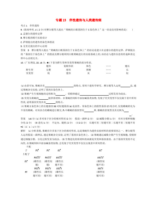 新课标2017高考生物冲刺复习专题13伴性遗传与人类遗传病检测