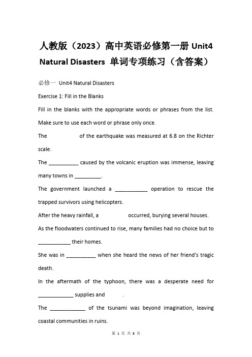 人教版(2023)高中英语必修第一册Unit4 Natural Disasters 单词专项练习(含