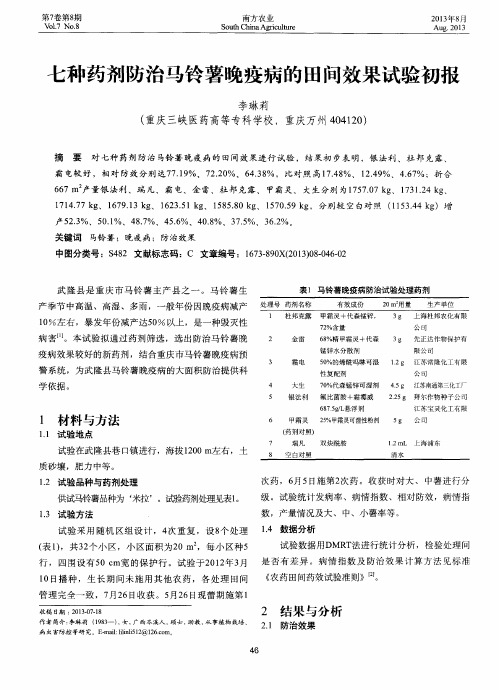 七种药剂防治马铃薯晚疫病的田间效果试验初报