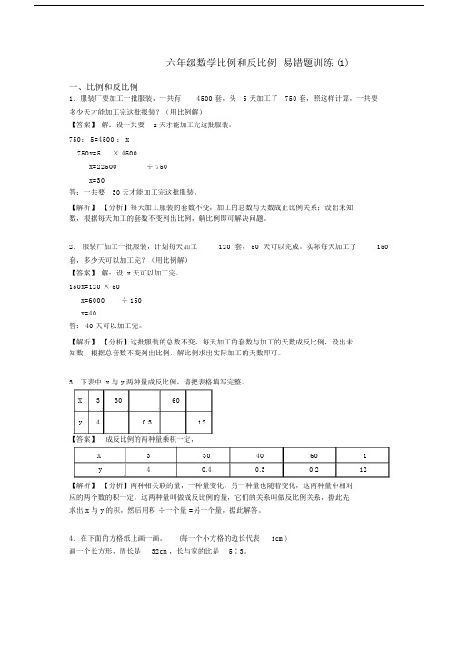 六年级数学比例和反比例易错题训练(1).docx