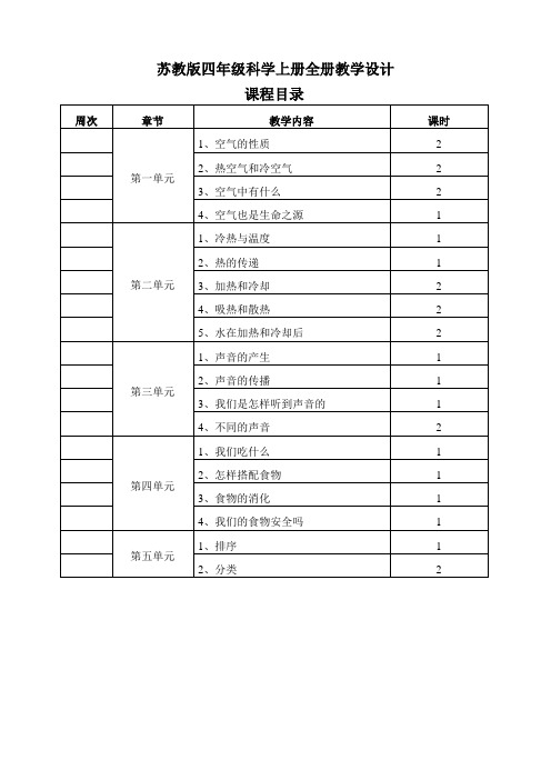 苏教版四年级科学上册全册教学设计(含反思)