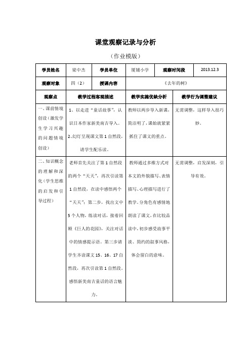 课堂观察记录与分析(作业模版)