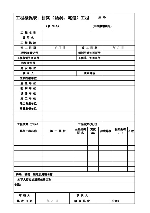 工程概况表：桥梁(涵洞、隧道)工程