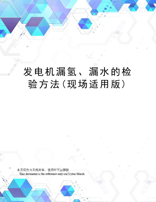 发电机漏氢、漏水的检验方法(现场适用版)