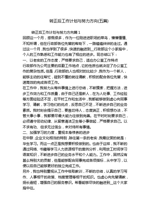 转正后工作计划与努力方向(五篇)