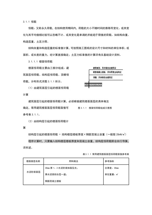 结构设计楼面及屋面恒荷载取值