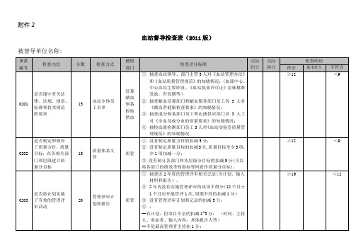 血站督导检查表(2011版)(汇总)