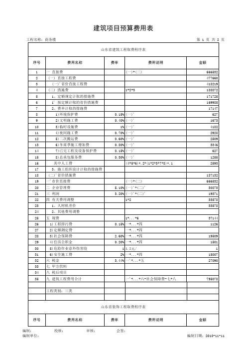 山东省建筑装饰工程取费费率表